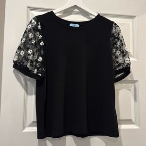CeCe Black Blouse Floral Sleeves